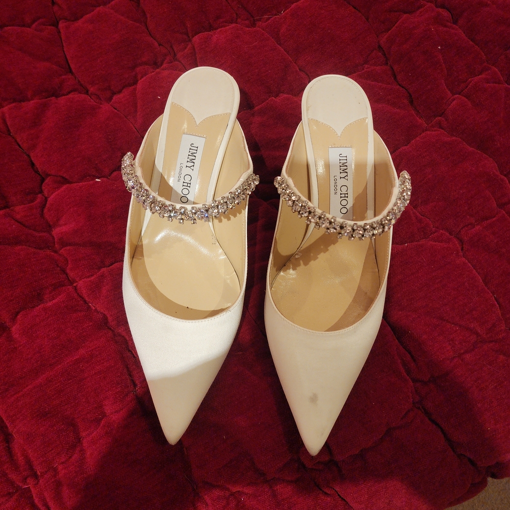 Jimmy Choo Ivory Mules with Crystal Strap